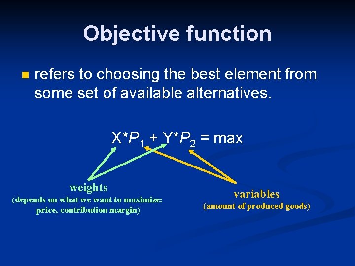 Objective function n refers to choosing the best element from some set of available