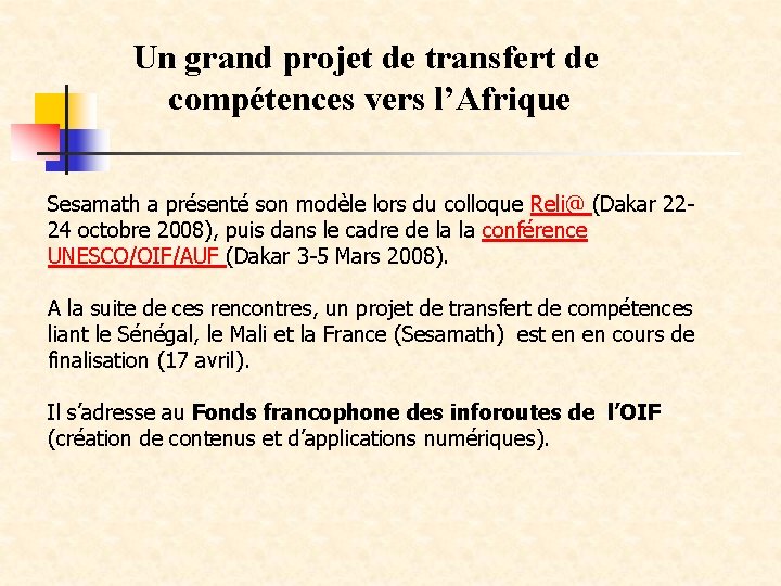 Un grand projet de transfert de compétences vers l’Afrique Sesamath a présenté son modèle Un grand projet de transfert de compétences vers l’Afrique Sesamath a présenté son modèle
