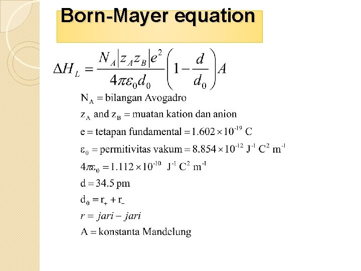 Born-Mayer equation 