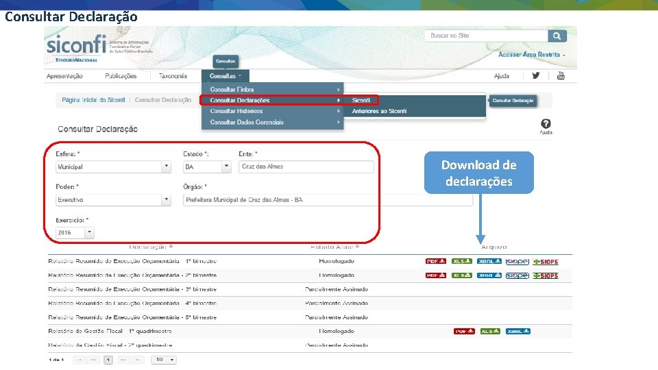 Consultar Declaração Download de declarações 34 