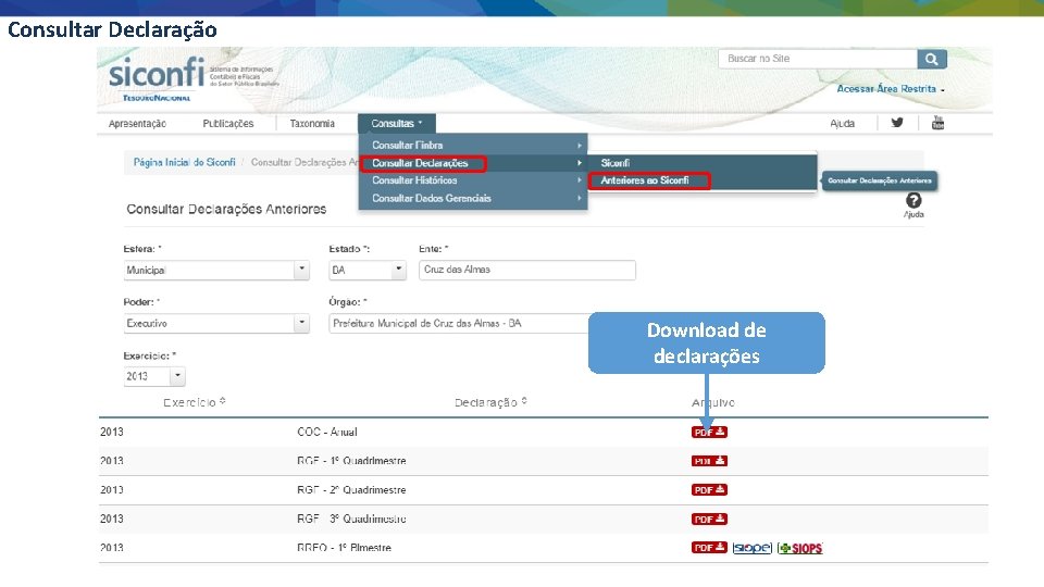 Consultar Declaração Download de declarações 35 