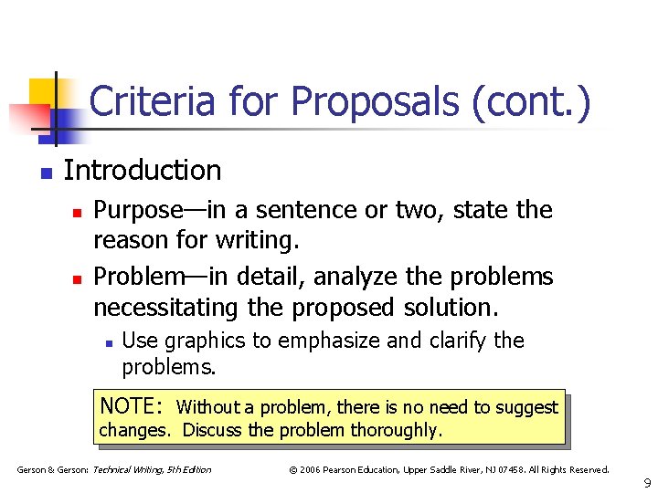 Criteria for Proposals (cont. ) n Introduction n n Purpose—in a sentence or two,