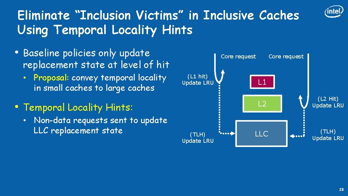 Eliminate “Inclusion Victims” in Inclusive Caches Using Temporal Locality Hints • Baseline policies only