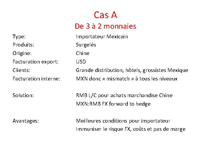 Cas A De 3 à 2 monnaies Type: Produits: Origine: Facturation export: Clients: Facturation Cas A De 3 à 2 monnaies Type: Produits: Origine: Facturation export: Clients: Facturation