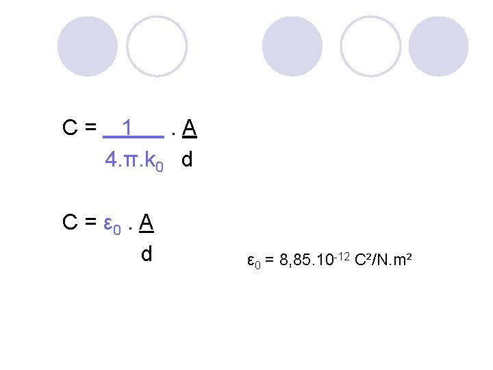 C= 1. A 4. π. k 0 d C = ε 0. A d