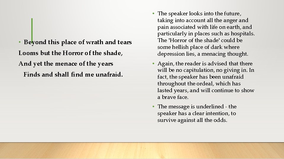  • Beyond this place of wrath and tears Looms but the Horror of