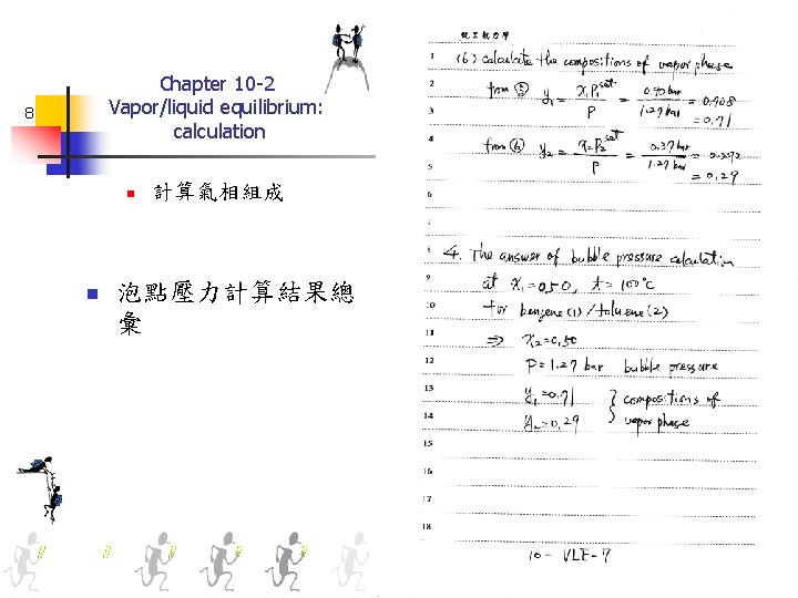 Chapter 10 -2 Vapor/liquid equilibrium: calculation 8 n n 計算氣相組成 泡點壓力計算結果總 彙 
