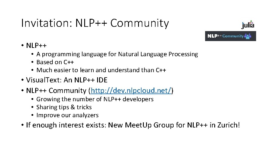 Invitation: NLP++ Community • NLP++ • A programming language for Natural Language Processing •