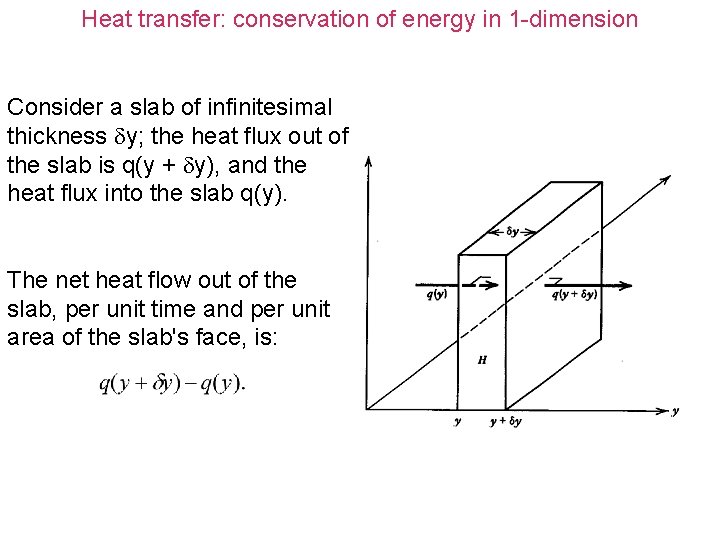 Heat transfer: conservation of energy in 1 -dimension Consider a slab of infinitesimal thickness