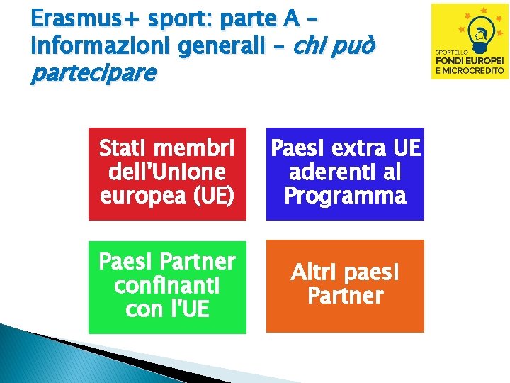 Erasmus+ sport: parte A – informazioni generali – chi può partecipare Stati membri dell'Unione