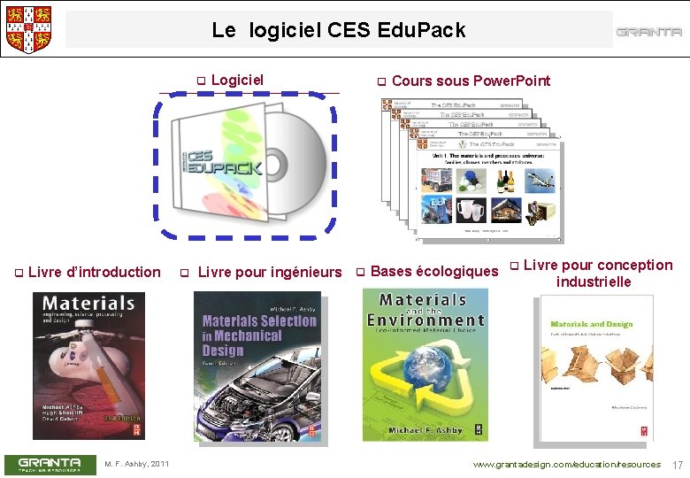 Le logiciel CES Edu. Pack q q Livre d’introduction M. F. Ashby, 2011 q