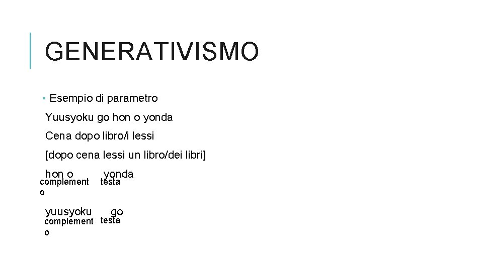 GENERATIVISMO • Esempio di parametro Yuusyoku go hon o yonda Cena dopo libro/i lessi