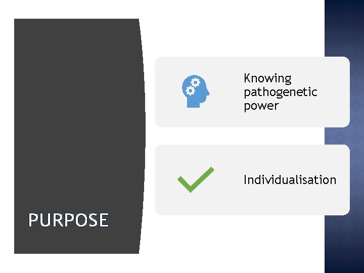 Knowing pathogenetic power Individualisation PURPOSE 