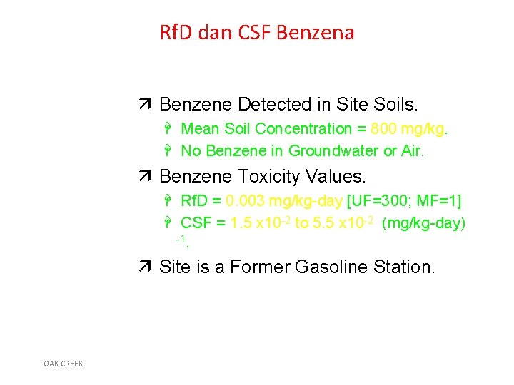 Rf. D dan CSF Benzena ä Benzene Detected in Site Soils. H Mean Soil
