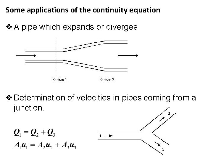 Some applications of the continuity equation v A pipe which expands or diverges v