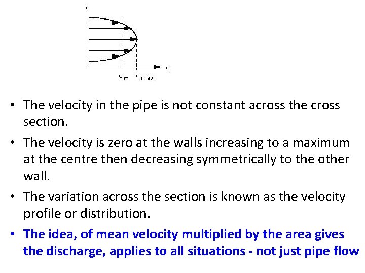  • The velocity in the pipe is not constant across the cross section.