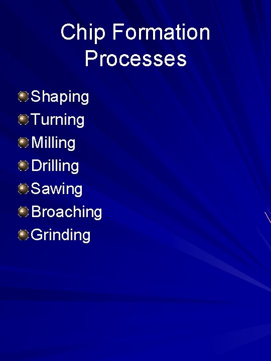 Chip Formation Processes Shaping Turning Milling Drilling Sawing Broaching Grinding 