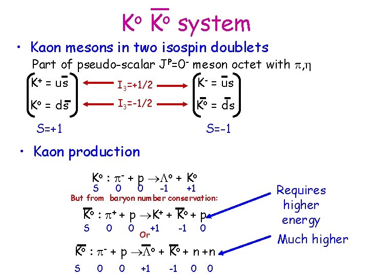 o K system • Kaon mesons in two isospin doublets Part of pseudo-scalar JP=0 o K system • Kaon mesons in two isospin doublets Part of pseudo-scalar JP=0