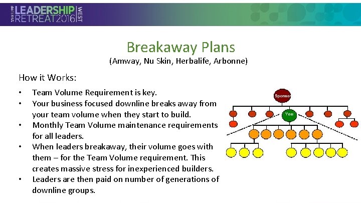 Breakaway Plans (Amway, Nu Skin, Herbalife, Arbonne) How it Works: • Section Header •