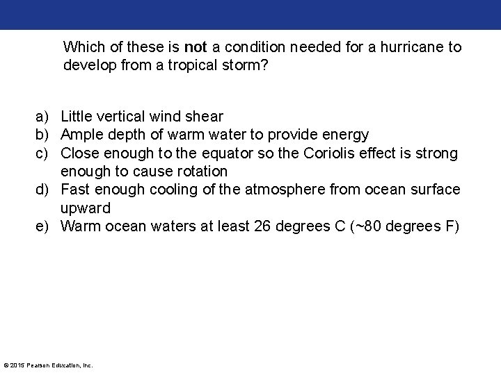 Which of these is not a condition needed for a hurricane to develop from