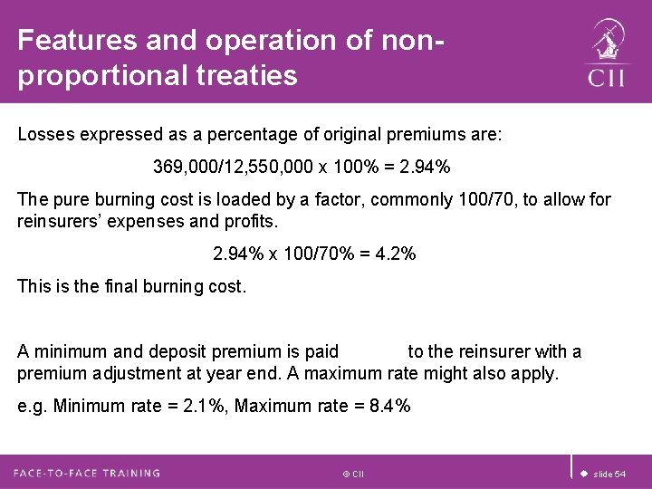 Features and operation of nonproportional treaties Losses expressed as a percentage of original premiums Features and operation of nonproportional treaties Losses expressed as a percentage of original premiums