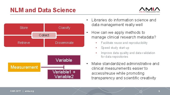 NLM and Data Science Store Classify • How can we apply methods to manage