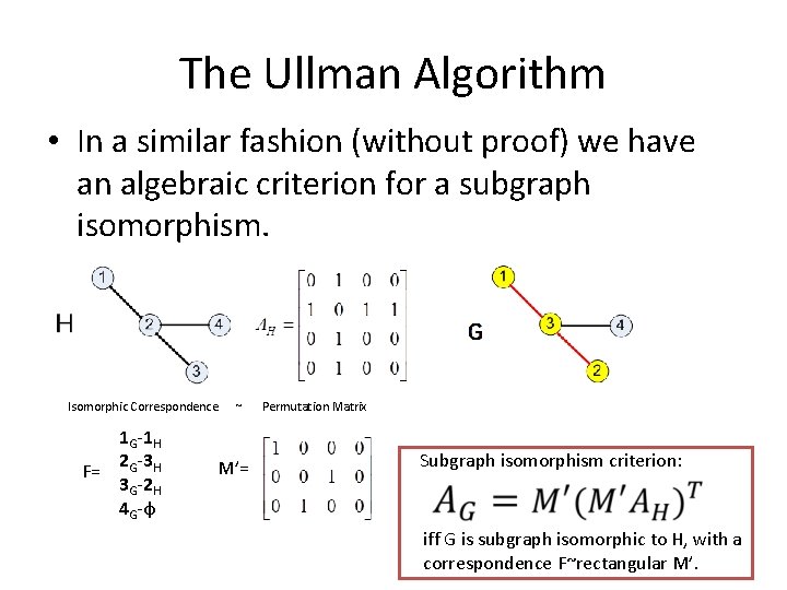 The Ullman Algorithm • In a similar fashion (without proof) we have an algebraic