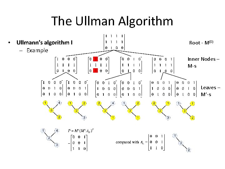 The Ullman Algorithm • Ullmann’s algorithm I – Example Root - M(0) Inner Nodes