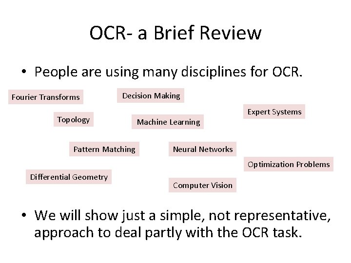OCR- a Brief Review • People are using many disciplines for OCR. Fourier Transforms