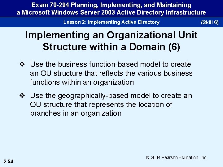 Exam 70 -294 Planning, Implementing, and Maintaining a Microsoft Windows Server 2003 Active Directory