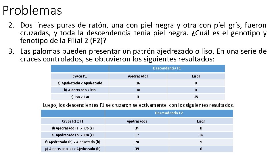 Problemas 2. Dos líneas puras de ratón, una con piel negra y otra con