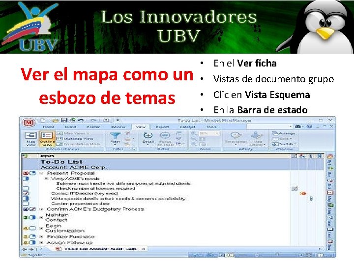 Ver el mapa como un esbozo de temas • • En el Ver ficha Ver el mapa como un esbozo de temas • • En el Ver ficha