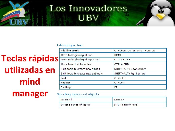 Teclas rápidas utilizadas en mind manager Teclas rápidas utilizadas en mind manager