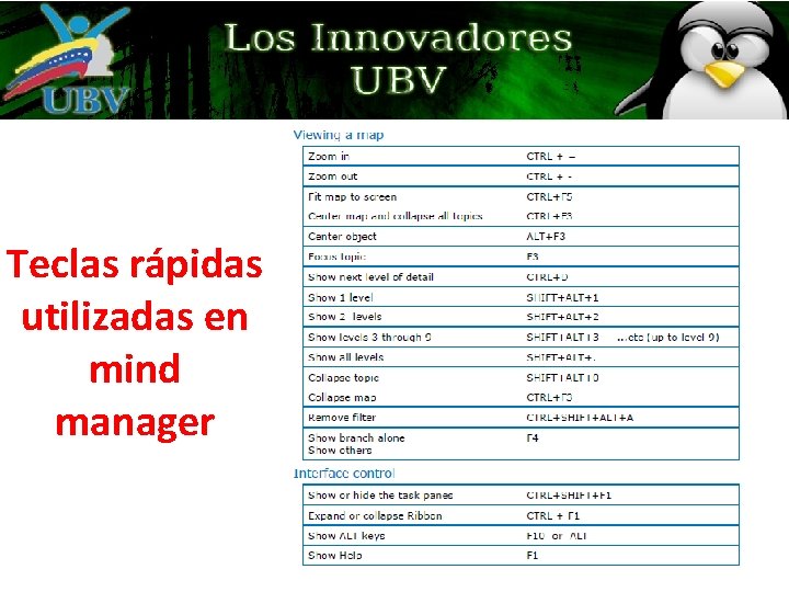 Teclas rápidas utilizadas en mind manager Teclas rápidas utilizadas en mind manager