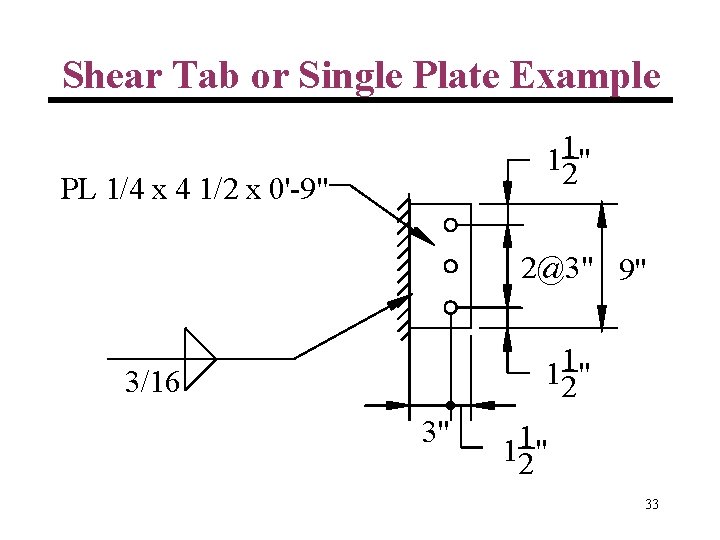 Shear Tab or Single Plate Example 112" PL 1/4 x 4 1/2 x 0'-9"