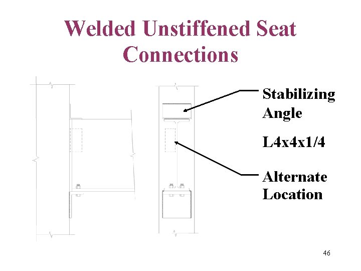 Welded Unstiffened Seat Connections Stabilizing Angle L 4 x 4 x 1/4 Alternate Location