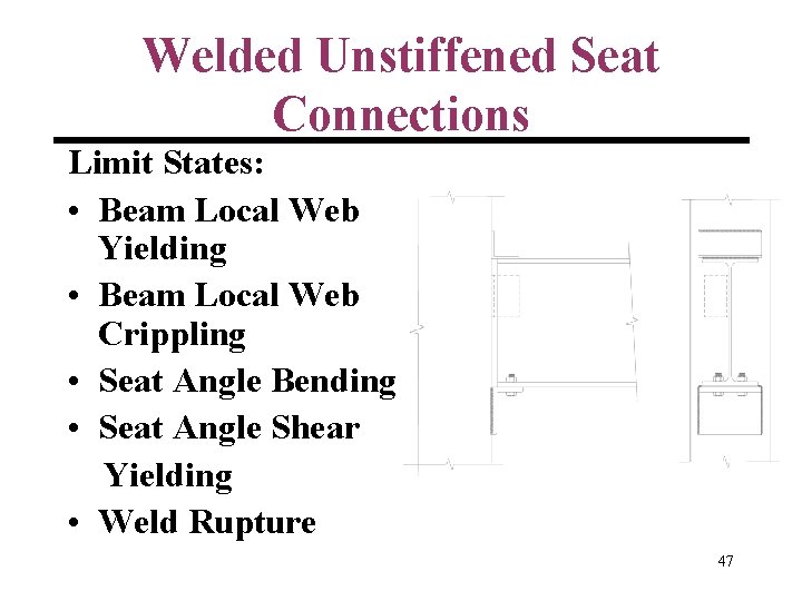 Welded Unstiffened Seat Connections Limit States: • Beam Local Web Yielding • Beam Local