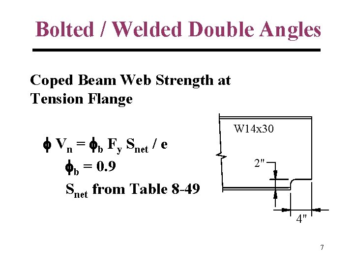 Bolted / Welded Double Angles Coped Beam Web Strength at Tension Flange Vn =