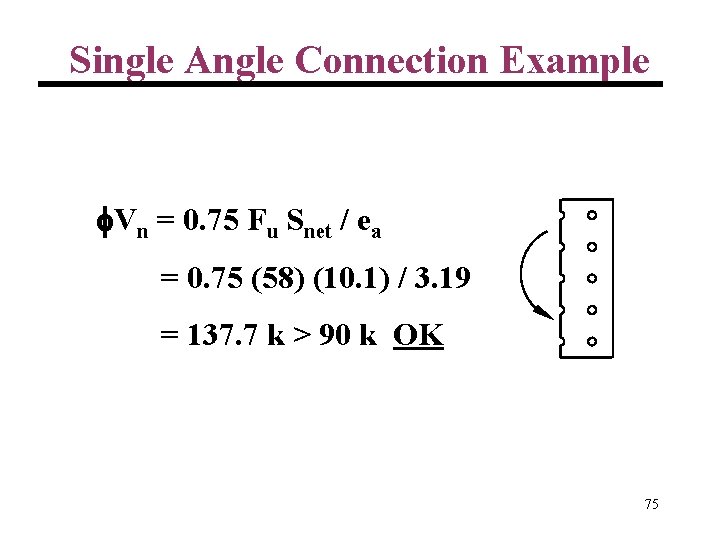 Single Angle Connection Example Vn = 0. 75 Fu Snet / ea = 0.