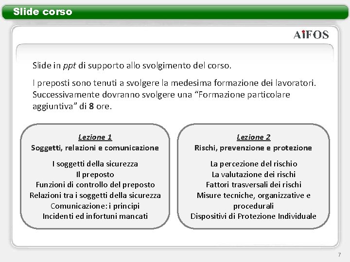 Slide corso Slide in ppt di supporto allo svolgimento del corso. I preposti sono