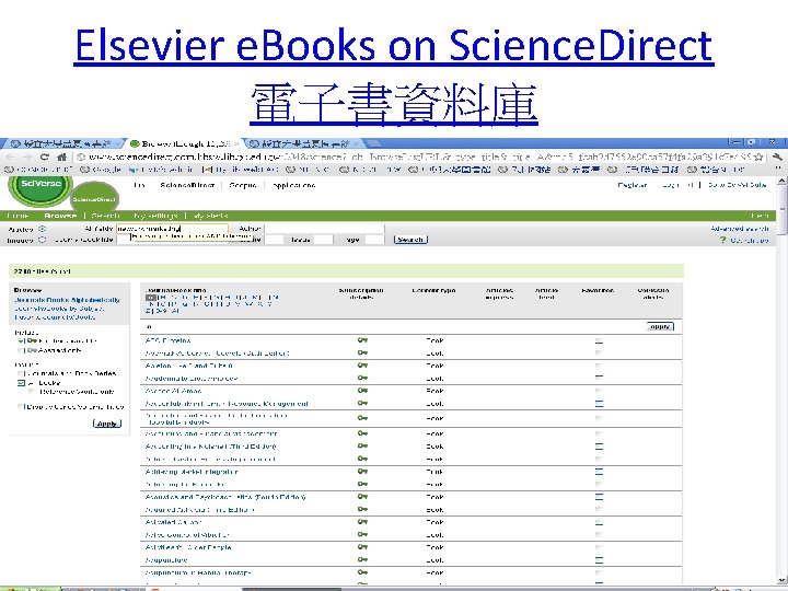 Elsevier e. Books on Science. Direct 電子書資料庫 60 