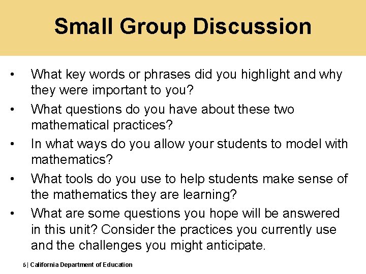 Small Group Discussion • • • What key words or phrases did you highlight