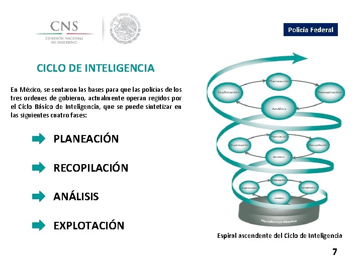 Policía Federal CICLO DE INTELIGENCIA En México, se sentaron las bases para que las