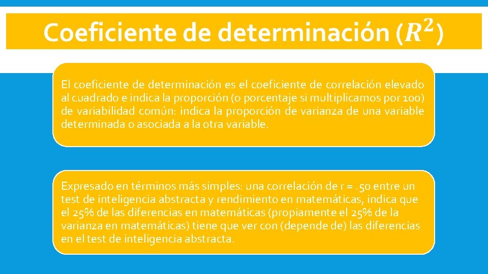 El coeficiente de determinación es el coeficiente de correlación elevado al cuadrado e indica