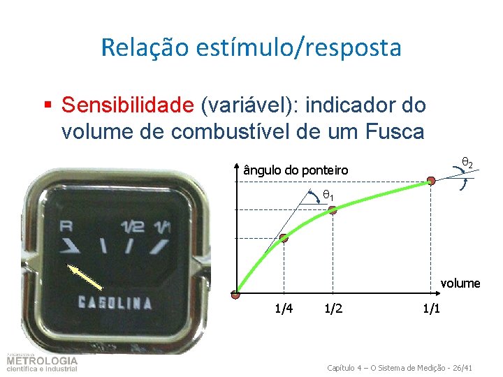 Relação estímulo/resposta § Sensibilidade (variável): indicador do volume de combustível de um Fusca 2