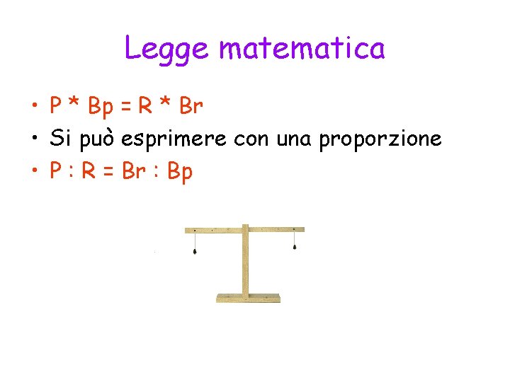 Legge matematica • P * Bp = R * Br • Si può esprimere