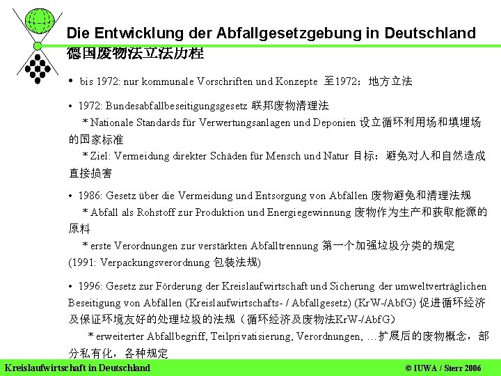 Die Entwicklung der Abfallgesetzgebung in Deutschland 德国废物法立法历程 • bis 1972: nur kommunale Vorschriften und