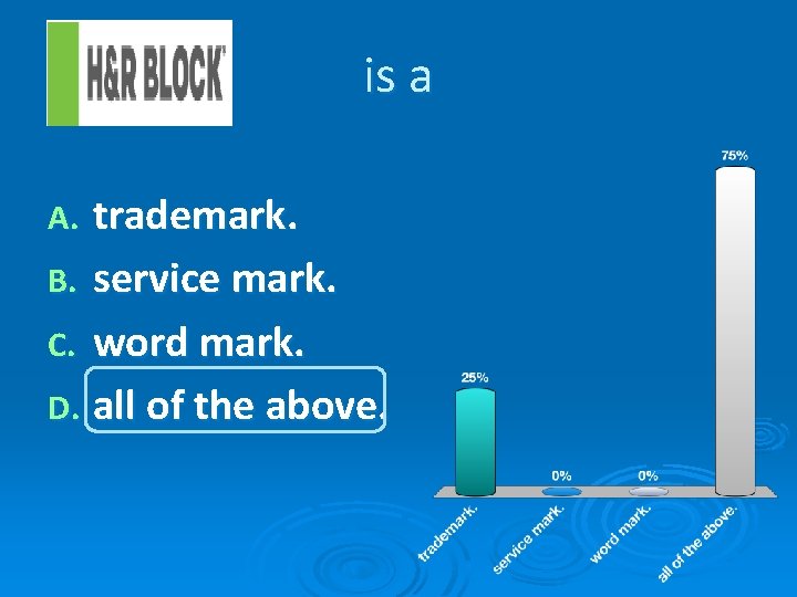 is a trademark. B. service mark. C. word mark. D. all of the above.