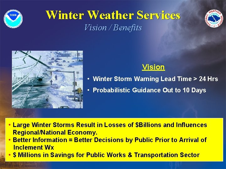 Winter Weather Services Vision / Benefits Vision • Winter Storm Warning Lead Time >