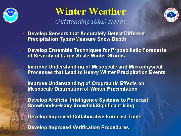 Winter Weather Outstanding R&D Needs • Develop Sensors that Accurately Detect Different Precipitation Types/Measure